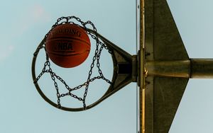 Preview wallpaper basketball, basketball ball, basketball hoop, chains