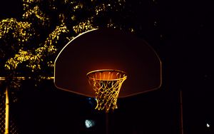 Preview wallpaper basketball, basketball hoop, basketball net, shadows, night