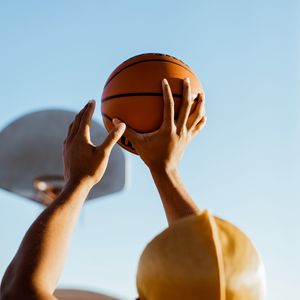 Preview wallpaper basketball, basketball player, ball, throw