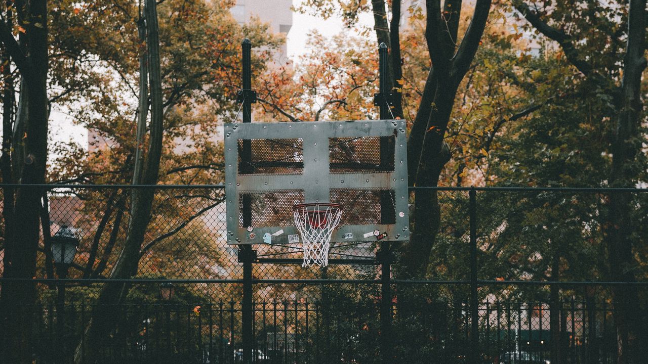 Wallpaper basketball court, basketball, court, hoop, autumn