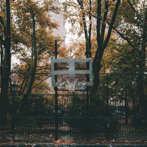 Preview wallpaper basketball court, basketball, court, hoop, autumn