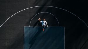 Preview wallpaper basketball court, man, aerial view, marking, basketball