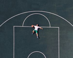 Preview wallpaper basketball court, player, aerial view, basketball, playground