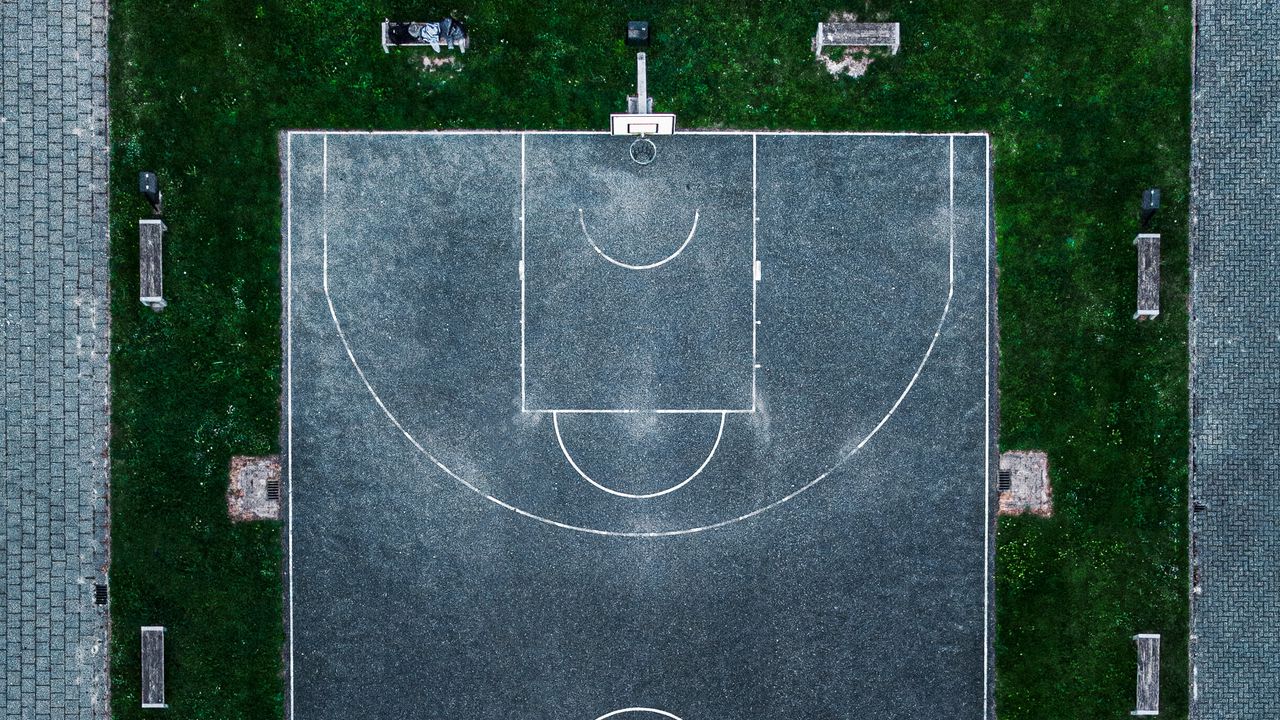Wallpaper basketball court, playground, basketball, aerial view