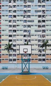 Preview wallpaper basketball court, playground, roof, building, urban