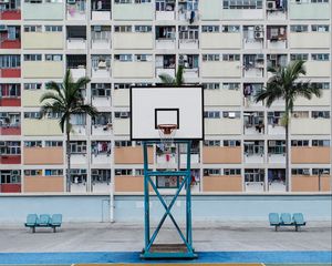 Preview wallpaper basketball court, playground, roof, building, urban