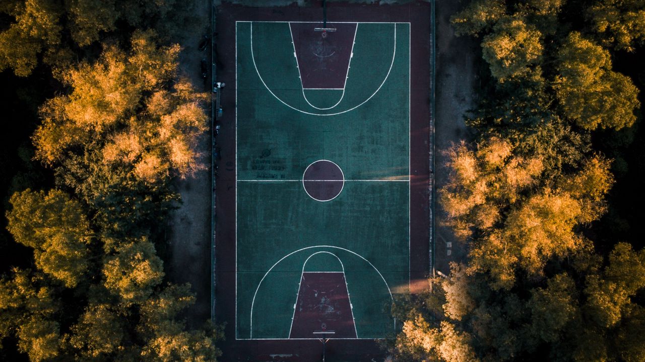 Wallpaper basketball court trees aerial view basketball court hd