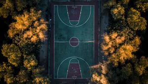 Preview wallpaper basketball court, trees, aerial view, basketball, court