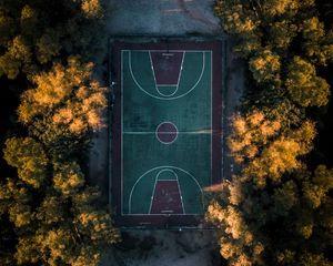 Preview wallpaper basketball court, trees, aerial view, basketball, court