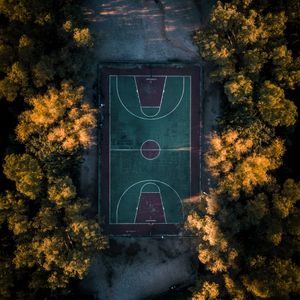 Preview wallpaper basketball court, trees, aerial view, basketball, court