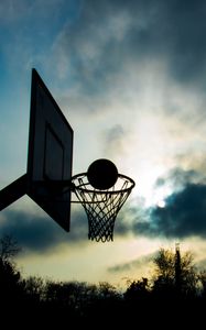 Preview wallpaper basketball hoop, ball, basketball, sport, twilight