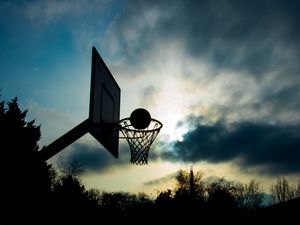 Preview wallpaper basketball hoop, ball, basketball, sport, twilight