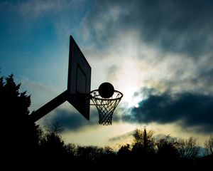 Preview wallpaper basketball hoop, ball, basketball, sport, twilight