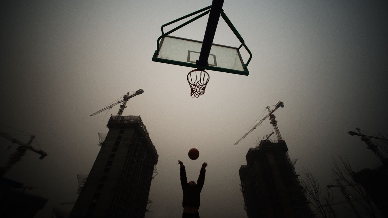 Wallpaper basketball hoop, basketball, ball, silhouettes, dark