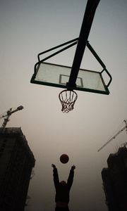 Preview wallpaper basketball hoop, basketball, ball, silhouettes, dark