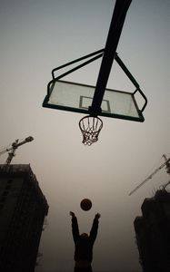 Preview wallpaper basketball hoop, basketball, ball, silhouettes, dark