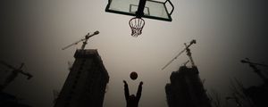 Preview wallpaper basketball hoop, basketball, ball, silhouettes, dark