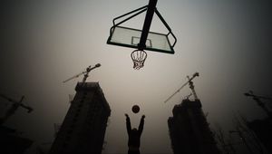 Preview wallpaper basketball hoop, basketball, ball, silhouettes, dark