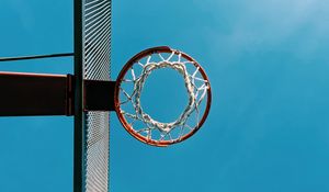 Preview wallpaper basketball hoop, basketball, net, bottom view