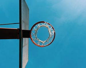 Preview wallpaper basketball hoop, basketball, net, bottom view