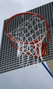 Preview wallpaper basketball hoop, basketball, net, sports, clouds