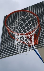 Preview wallpaper basketball hoop, basketball, net, sports, clouds