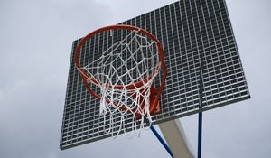 Preview wallpaper basketball hoop, basketball, net, sports, clouds