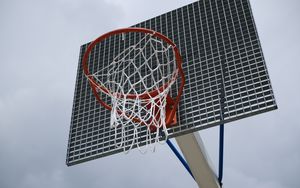 Preview wallpaper basketball hoop, basketball, net, sports, clouds