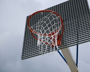 Preview wallpaper basketball hoop, basketball, net, sports, clouds