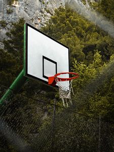 Preview wallpaper basketball hoop, basketball, playground, trees, sports