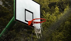 Preview wallpaper basketball hoop, basketball, playground, trees, sports