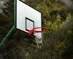 Preview wallpaper basketball hoop, basketball, playground, trees, sports