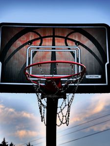 Preview wallpaper basketball hoop, basketball, sky, twilight