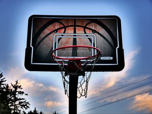 Preview wallpaper basketball hoop, basketball, sky, twilight