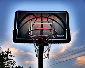 Preview wallpaper basketball hoop, basketball, sky, twilight