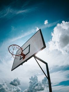 Preview wallpaper basketball hoop, basketball, sport, clouds, sun