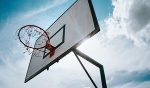 Preview wallpaper basketball hoop, basketball, sport, clouds, sun