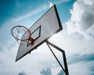 Preview wallpaper basketball hoop, basketball, sport, clouds, sun