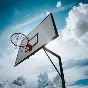 Preview wallpaper basketball hoop, basketball, sport, clouds, sun