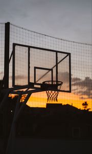 Preview wallpaper basketball hoop, basketball, sunset, dark, sport, sports