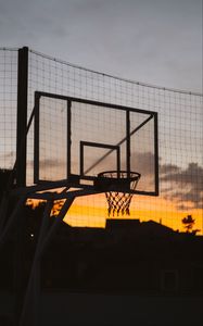 Preview wallpaper basketball hoop, basketball, sunset, dark, sport, sports