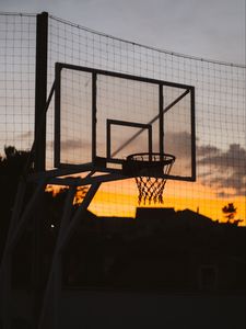 Preview wallpaper basketball hoop, basketball, sunset, dark, sport, sports