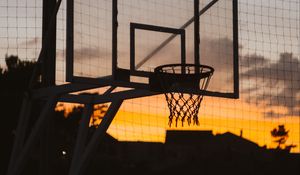 Preview wallpaper basketball hoop, basketball, sunset, dark, sport, sports