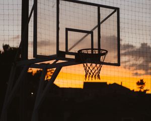 Preview wallpaper basketball hoop, basketball, sunset, dark, sport, sports