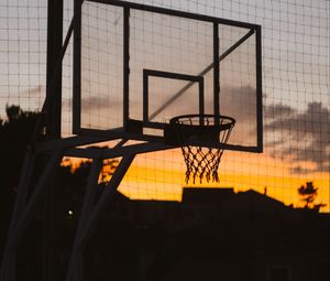 Preview wallpaper basketball hoop, basketball, sunset, dark, sport, sports