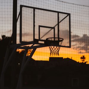 Preview wallpaper basketball hoop, basketball, sunset, dark, sport, sports