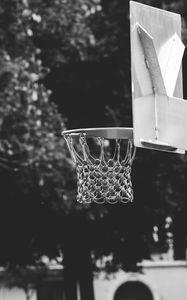 Preview wallpaper basketball hoop, bw, basketball, playground