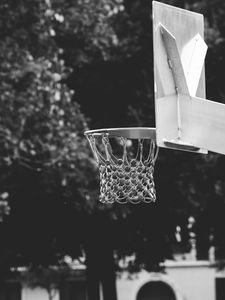 Preview wallpaper basketball hoop, bw, basketball, playground