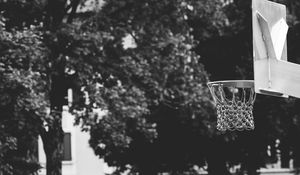 Preview wallpaper basketball hoop, bw, basketball, playground