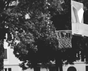 Preview wallpaper basketball hoop, bw, basketball, playground